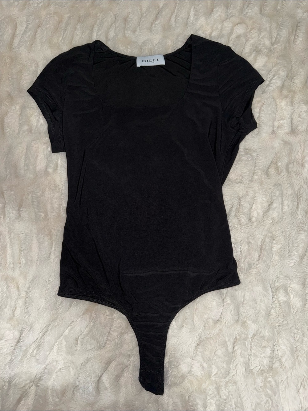 Gilli Black Short Sleeve Scoop Neck Bodysuit